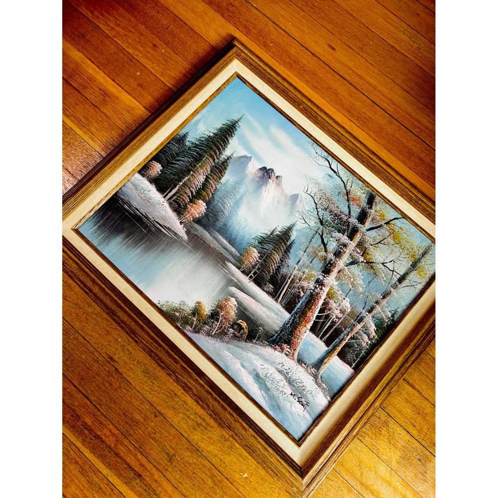 Original Signed 24" Textured Oil Painting Winter Mountain Landscape by M Scott